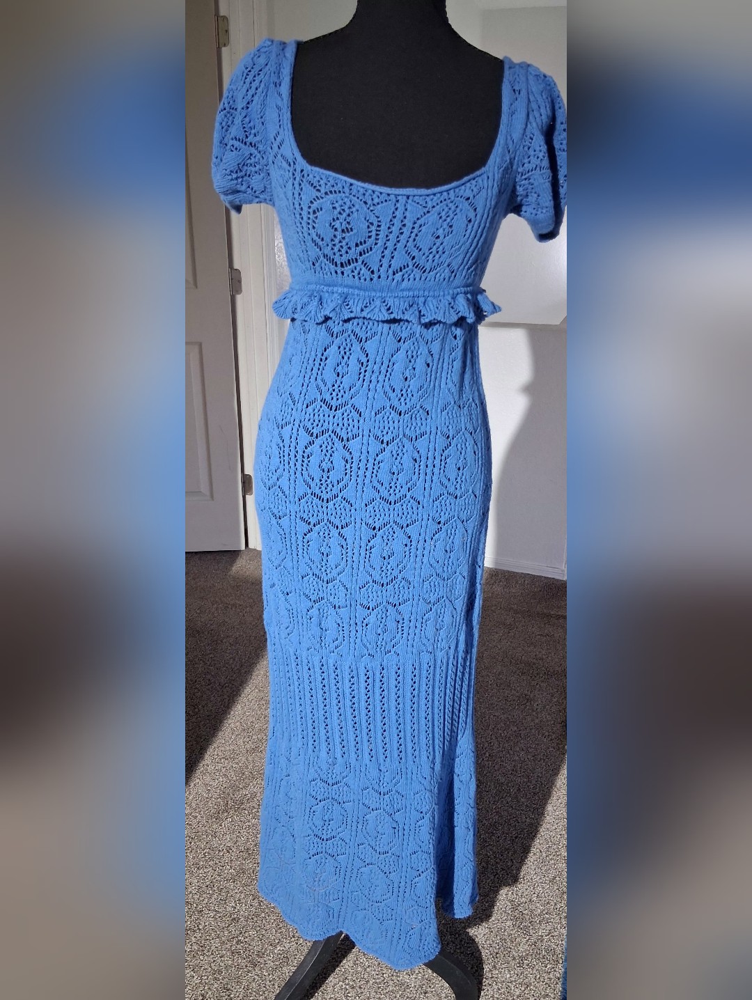 Zara Sky Blue Crochet Knit Dress